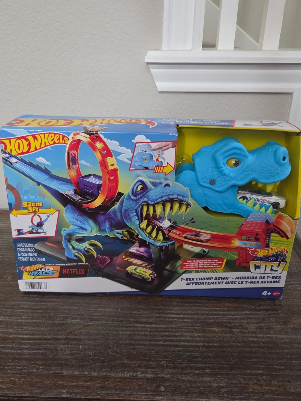 Hot Wheels T-Rex Chomp Down Playset - Bright Blue T-Rex